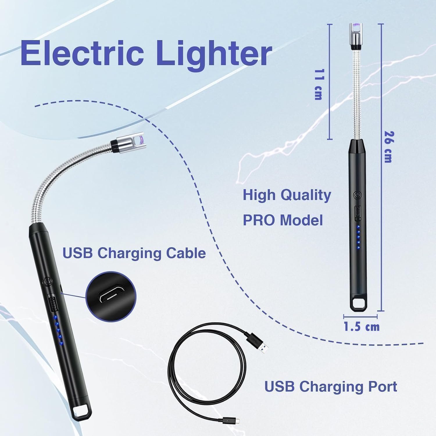 Gas Lighter for Kitchen Use | C-Type Rechargeable Electric Lighter Stove & Candle Lighter with USB 